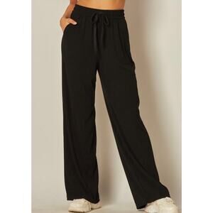 Ribbed High-rise Drawstring Wide Leg Pants
